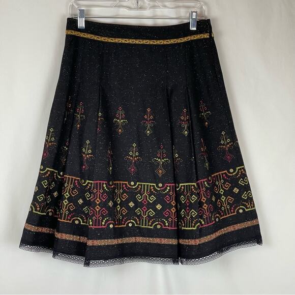 Cynthia Steffe Black Embroidered Wool Silk Blend Lace Pleated Skirt NWOT Size M - Picture 5 of 12